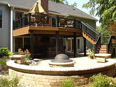 Decks St. Louis Timbertech Walnut Decking with Black Radiance Railing and Paver Patio Chesterfield