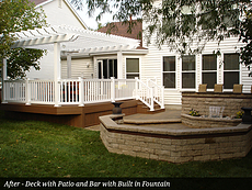After - Deck with Patio and Bar with Built in Fountain