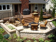 Paver Patios St. Louis - Timbertech Deck and Paver Patio with Planter Box and Water Feature
