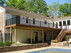 Decks St. Louis Brown Oak Decking with Black Aluminum Railing St. Charles, MO